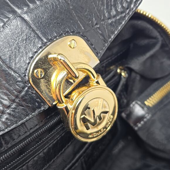 Michael Kors Hamilton Croc Nylon Leather Large Shoulder Crossbody Bag - Picture 9 of 9